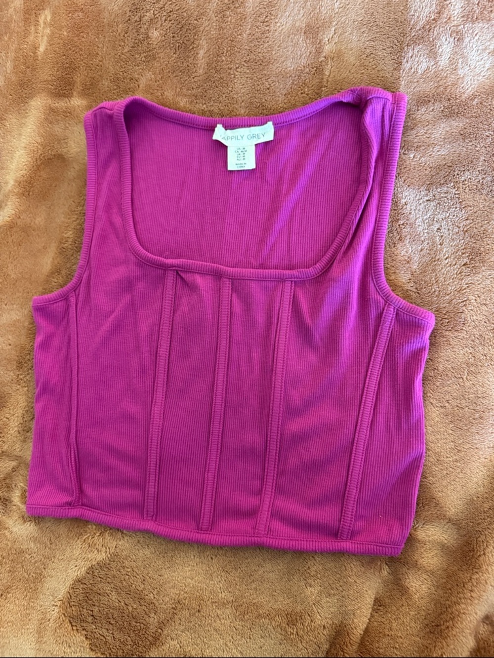 Magenta Ribbed Square-Neck Tank